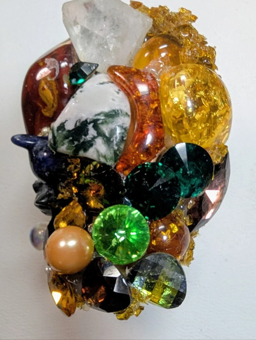 Wendy Gell  4-in cuff minerals quarts amber Swarovski Jewels pearls